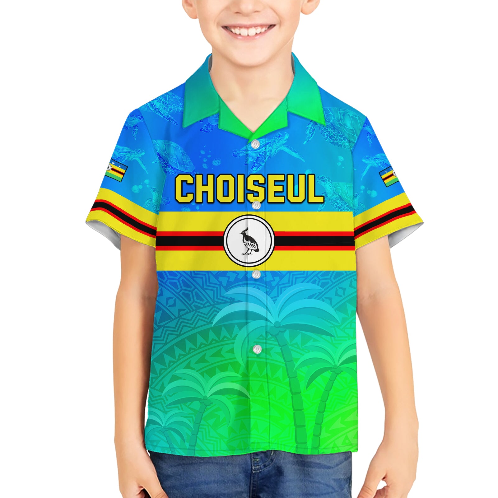 Personalised Solomon Islands Choiseul Province Day Kid Hawaiian Shirt Sea Turtle Tribal Pattern LT05 Kid Blue - Polynesian Pride