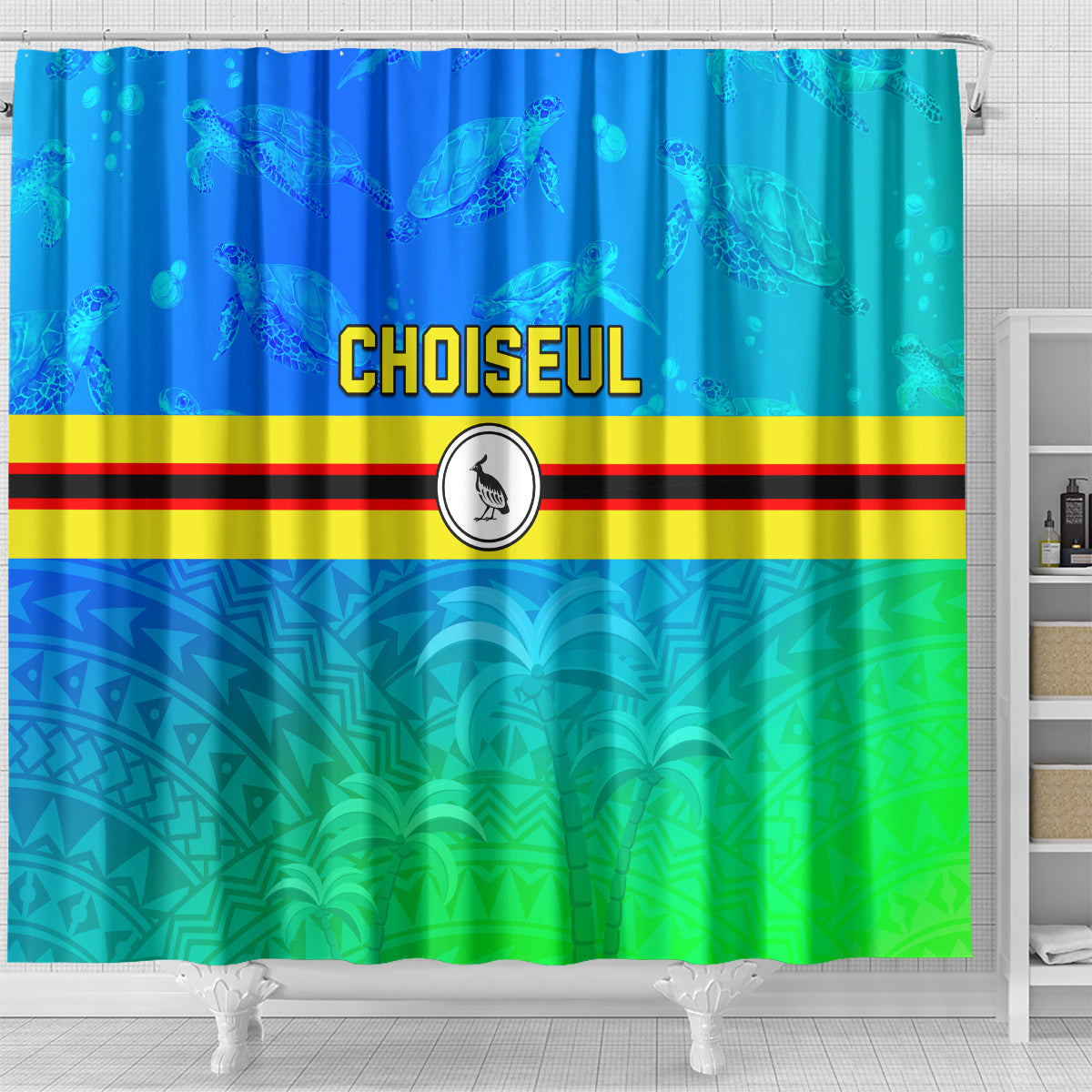 Solomon Islands Choiseul Province Day Shower Curtain Sea Turtle Tribal Pattern LT05 - Polynesian Pride