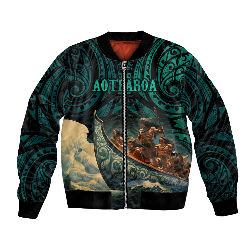 Personalised New Zealand Tamaki Herenga Waka Festival Bomber Jacket Maori Pattern LT05 Unisex Dark Turquoise - Polynesian Pride