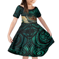 Personalised New Zealand Tamaki Herenga Waka Festival Family Matching Tank Maxi Dress and Hawaiian Shirt Maori Pattern LT05 Daughter's Dress Dark Turquoise - Polynesian Pride