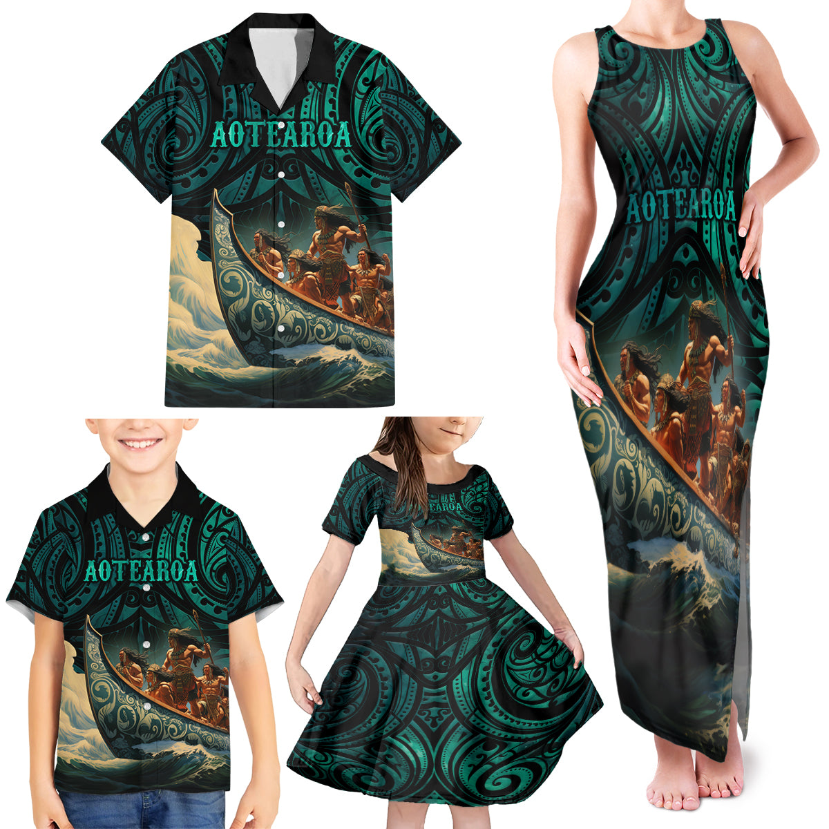 Personalised New Zealand Tamaki Herenga Waka Festival Family Matching Tank Maxi Dress and Hawaiian Shirt Maori Pattern LT05 - Polynesian Pride