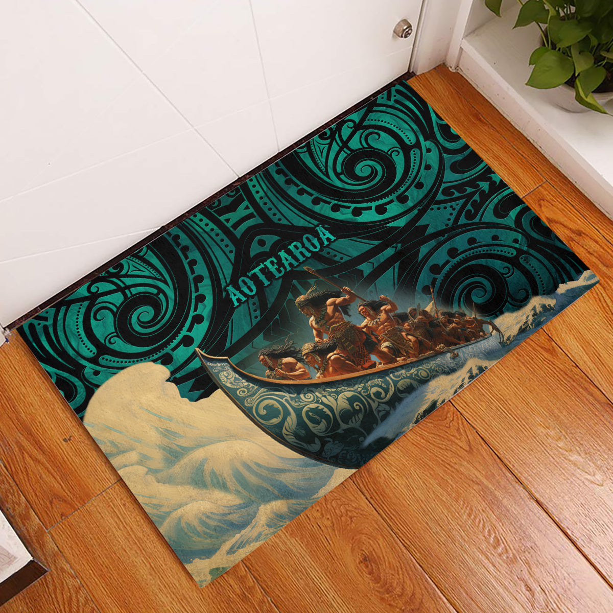 New Zealand Tamaki Herenga Waka Festival Rubber Doormat Maori Pattern LT05 Dark Turquoise - Polynesian Pride