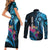 Personalised FSM Culture Day Couples Matching Short Sleeve Bodycon Dress and Long Sleeve Button Shirt Tropical Flowers Tribal Pattern LT05 - Polynesian Pride