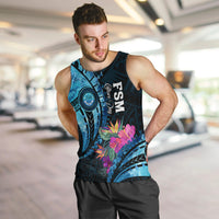 Personalised FSM Culture Day Men Tank Top Tropical Flowers Tribal Pattern LT05 Blue - Polynesian Pride