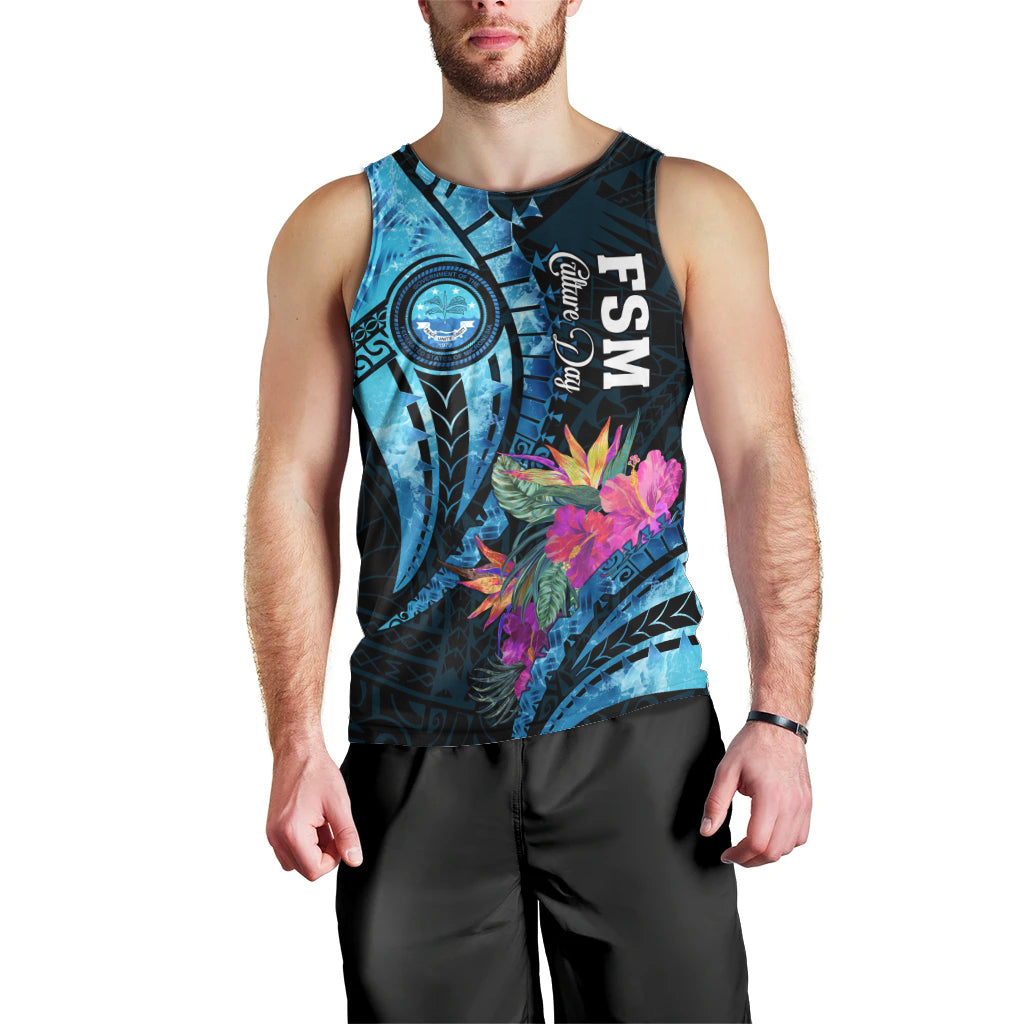 Personalised FSM Culture Day Men Tank Top Tropical Flowers Tribal Pattern LT05 - Polynesian Pride