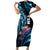 Personalised FSM Culture Day Short Sleeve Bodycon Dress Tropical Flowers Tribal Pattern LT05 Long Dress Blue - Polynesian Pride