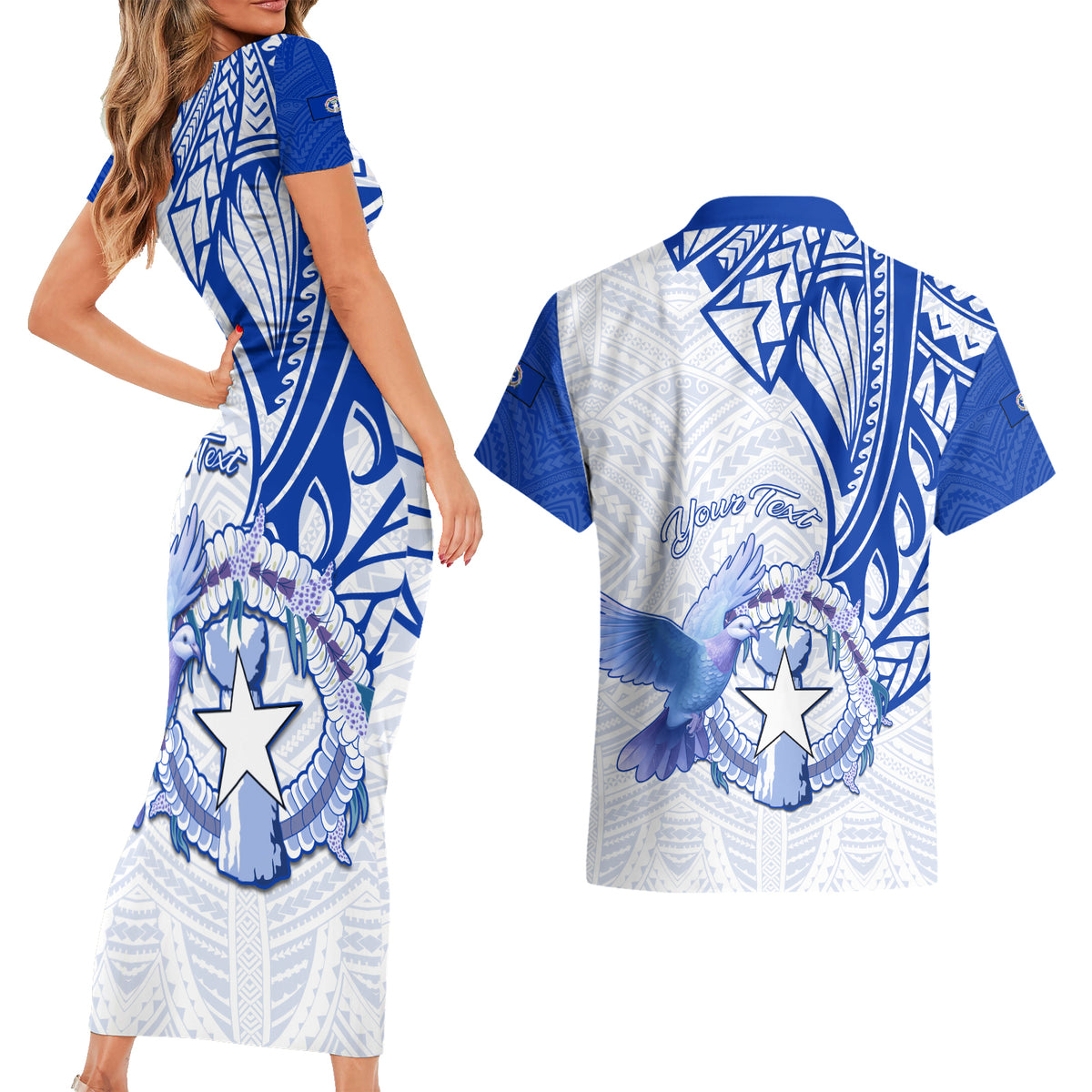 Personalised Northern Mariana Islands Commonwealth Day Couples Matching Short Sleeve Bodycon Dress and Hawaiian Shirt Simple Style LT05 - Polynesian Pride