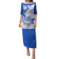 Personalised Northern Mariana Islands Commonwealth Day Family Matching Puletasi and Hawaiian Shirt Simple Style LT05 Mom's Dress Blue - Polynesian Pride