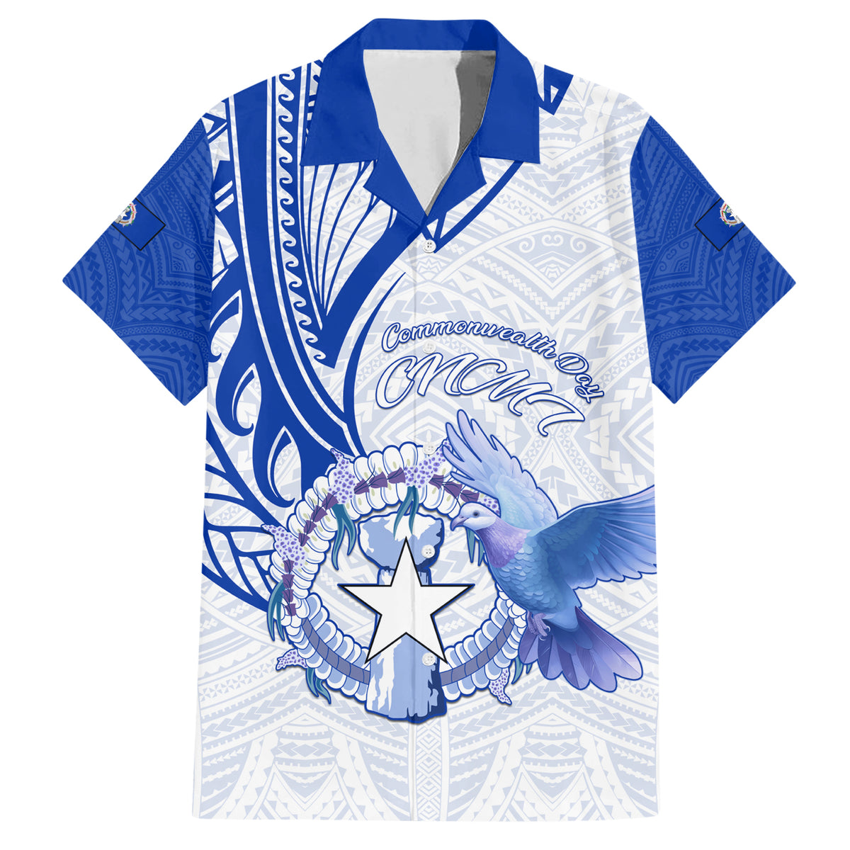 Personalised Northern Mariana Islands Commonwealth Day Family Matching Short Sleeve Bodycon Dress and Hawaiian Shirt Simple Style LT05 Dad's Shirt - Short Sleeve Blue - Polynesian Pride