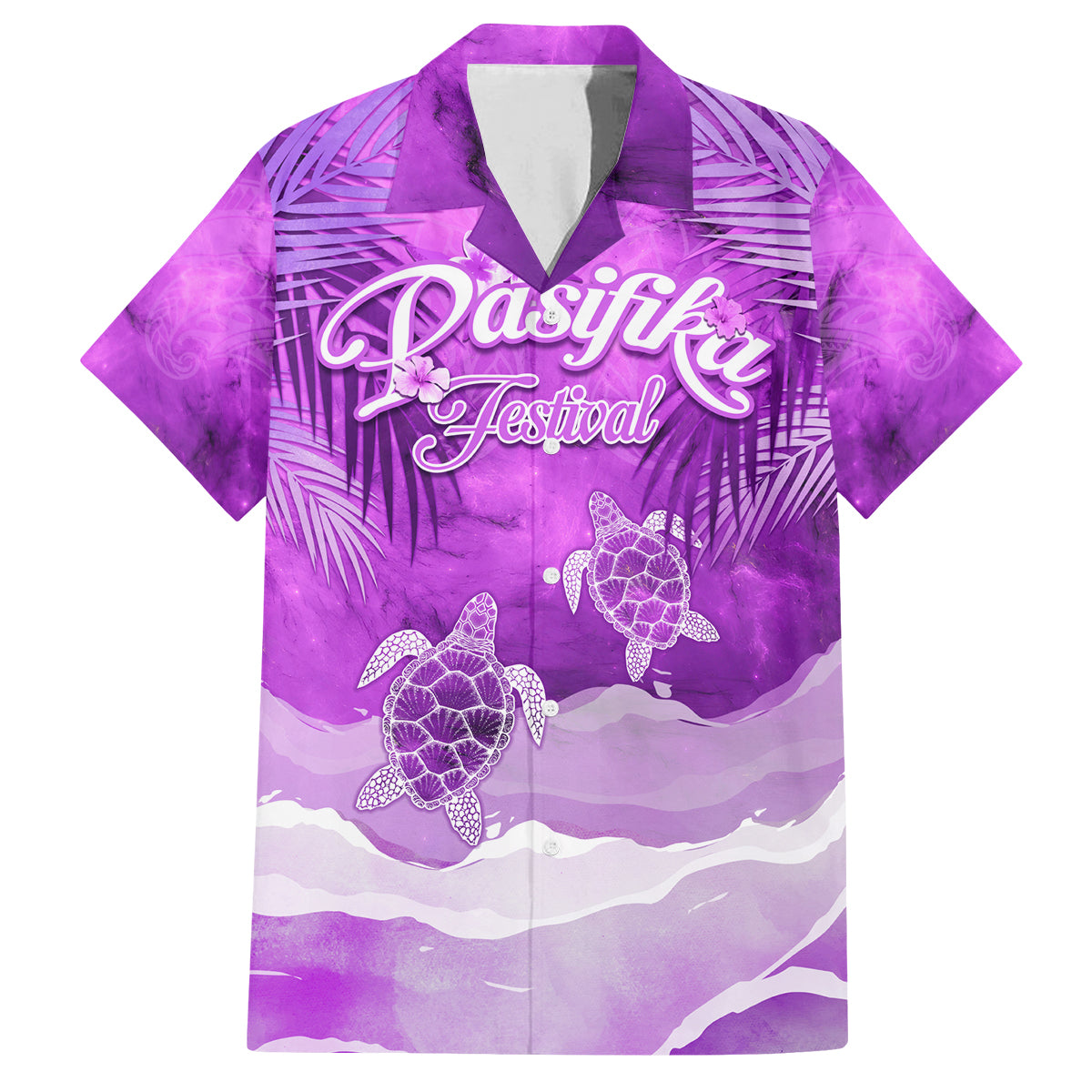Personalised Pasifika Festival Family Matching Puletasi and Hawaiian Shirt Violet Tropical Turtle LT05 Dad's Shirt - Short Sleeve Violet - Polynesian Pride