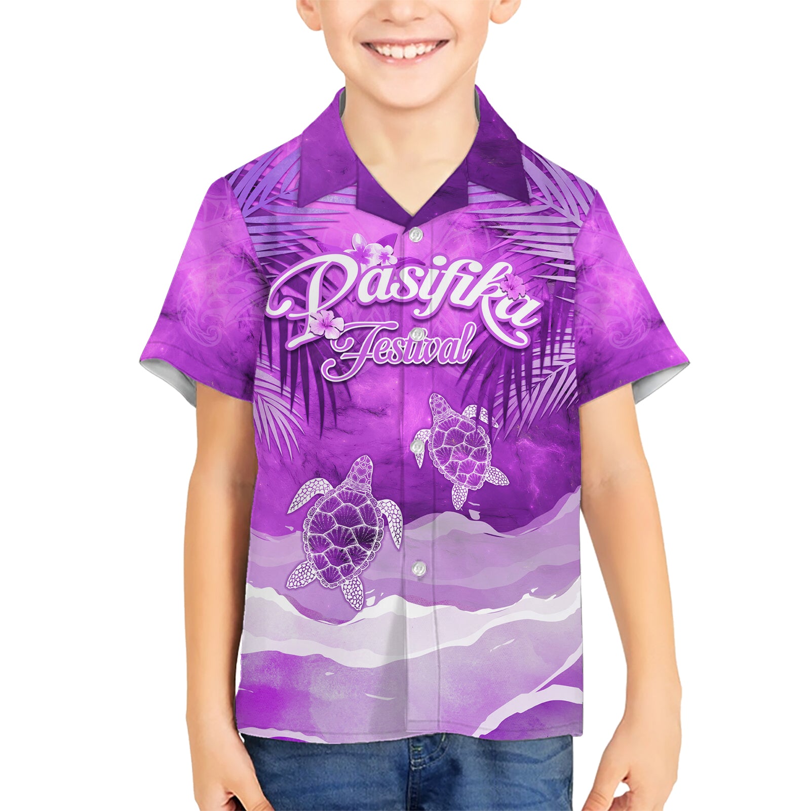 Personalised Pasifika Festival Kid Hawaiian Shirt Violet Tropical Turtle LT05 Kid Violet - Polynesian Pride