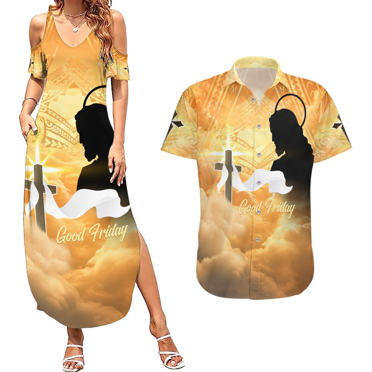 Happy Good Friday Couples Matching Summer Maxi Dress and Hawaiian Shirt God Will Bless You LT05 Gold - Polynesian Pride