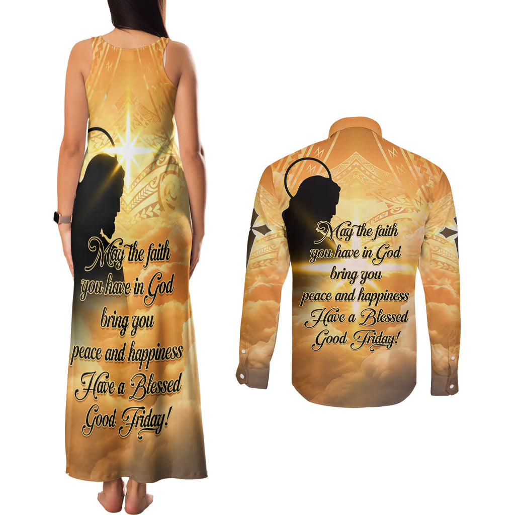 Happy Good Friday Couples Matching Tank Maxi Dress and Long Sleeve Button Shirt God Will Bless You LT05 - Polynesian Pride