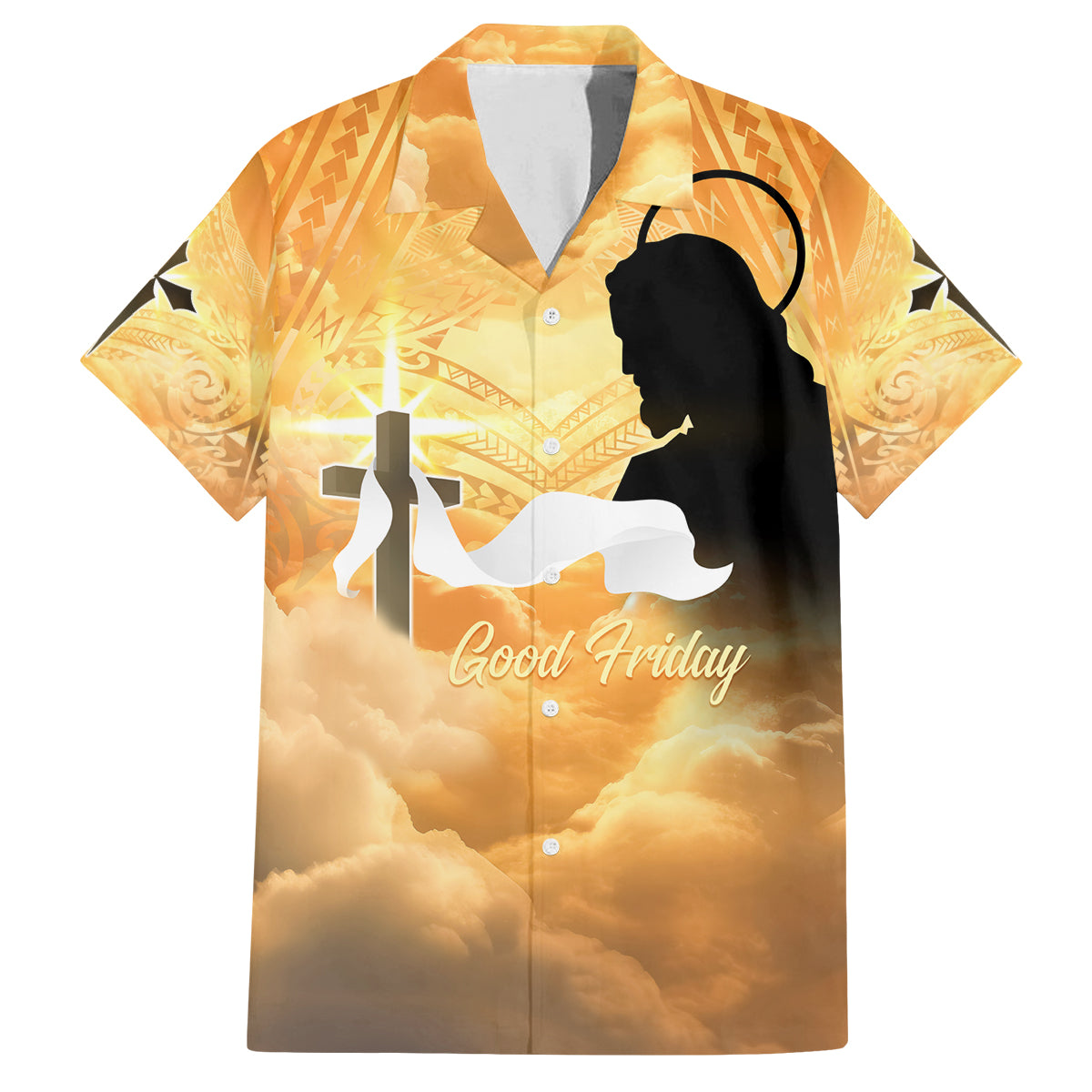 Happy Good Friday Family Matching Off Shoulder Short Dress and Hawaiian Shirt God Will Bless You LT05 Dad's Shirt - Short Sleeve Gold - Polynesian Pride