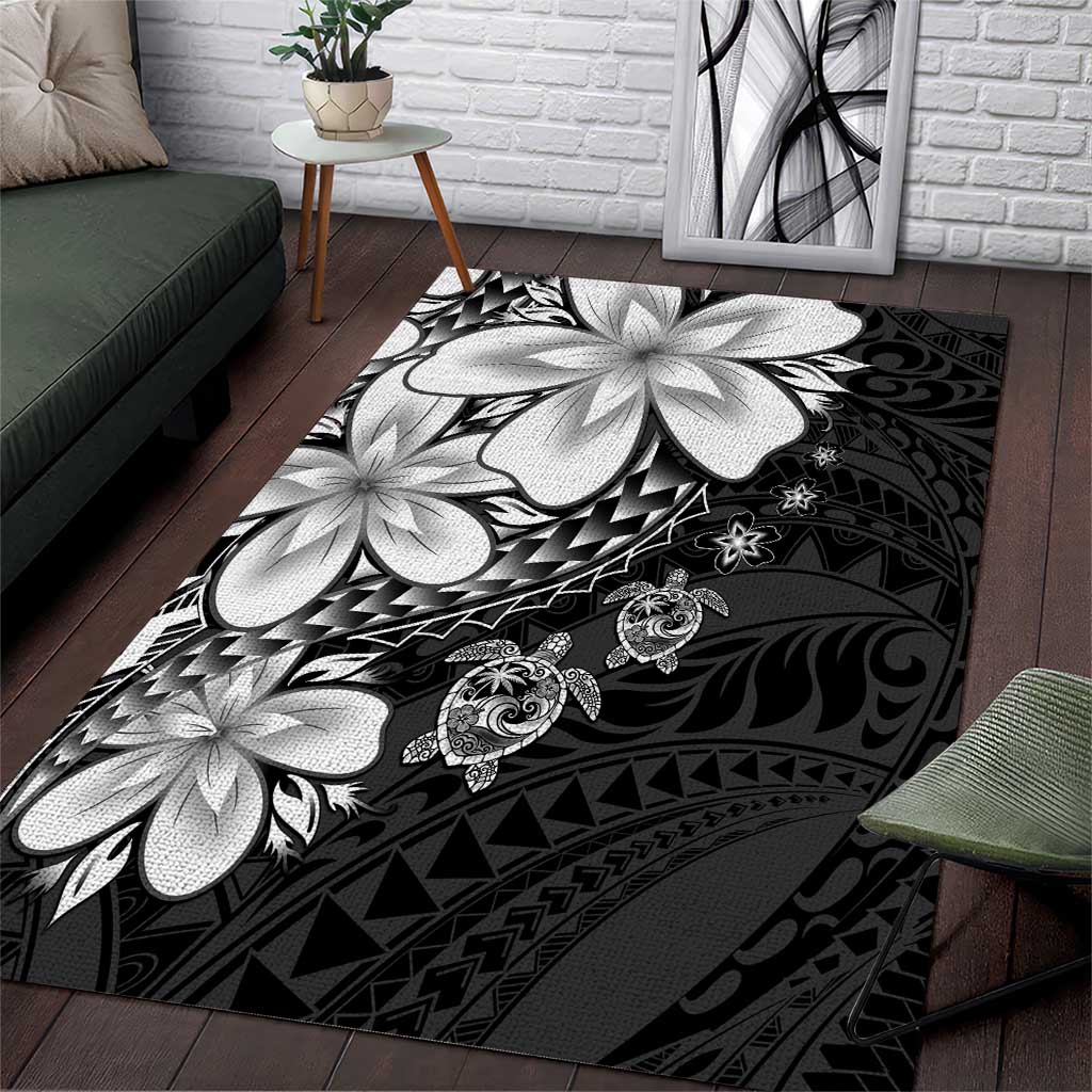 Polynesia Romantic Valentine Area Rug Sea Turtle Couple With Black Plumeria