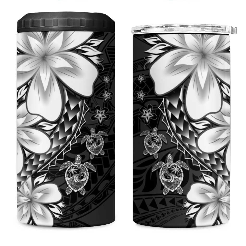 Polynesia Romantic Valentine 4 in 1 Can Cooler Tumbler Sea Turtle Couple With Black Plumeria