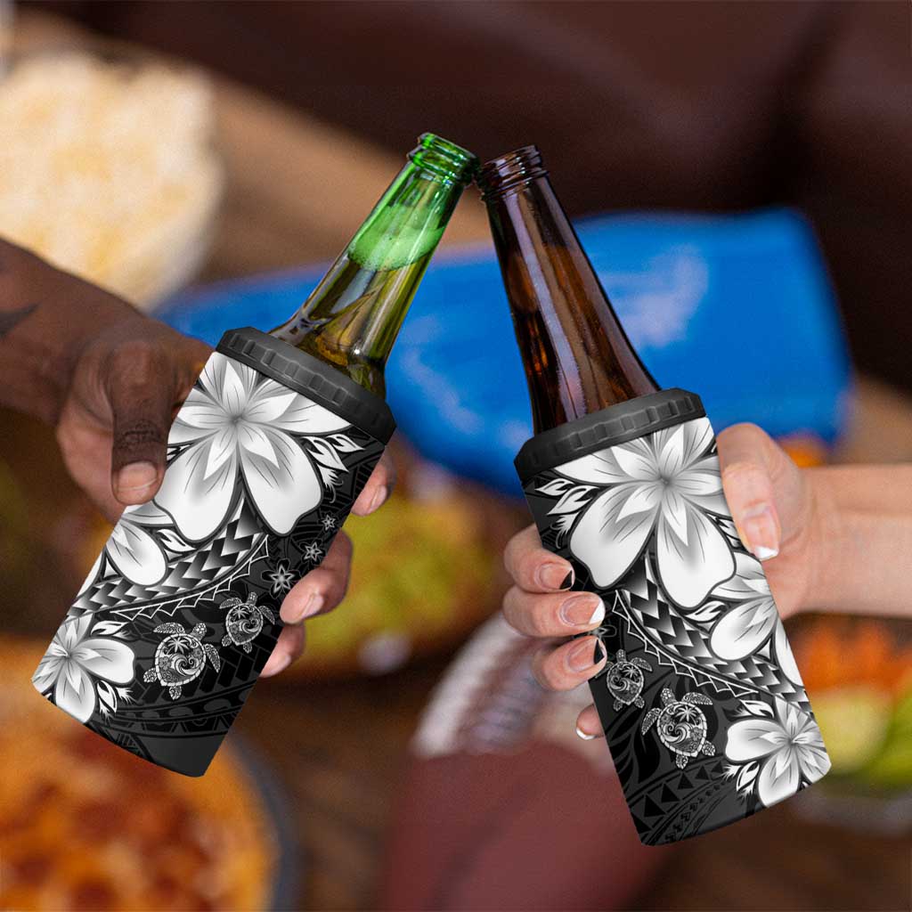 Polynesia Romantic Valentine 4 in 1 Can Cooler Tumbler Sea Turtle Couple With Black Plumeria LT05 - Polynesian Pride