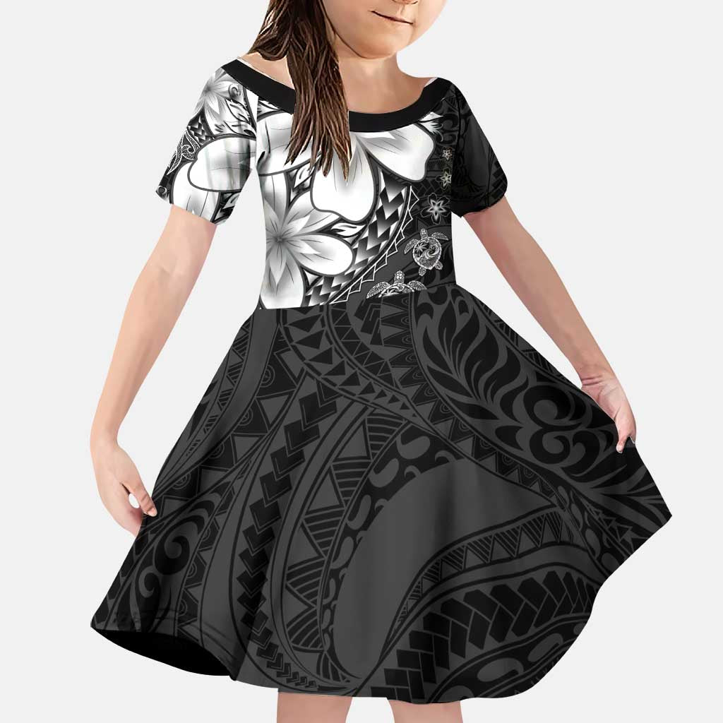 Polynesia Romantic Valentine Family Matching Summer Maxi Dress and Hawaiian Shirt Sea Turtle Couple With Black Plumeria