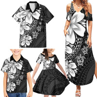 Polynesia Romantic Valentine Family Matching Summer Maxi Dress and Hawaiian Shirt Sea Turtle Couple With Black Plumeria