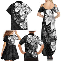 Polynesia Romantic Valentine Family Matching Summer Maxi Dress and Hawaiian Shirt Sea Turtle Couple With Black Plumeria