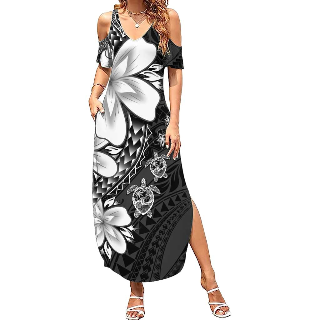 Polynesia Romantic Valentine Family Matching Summer Maxi Dress and Hawaiian Shirt Sea Turtle Couple With Black Plumeria