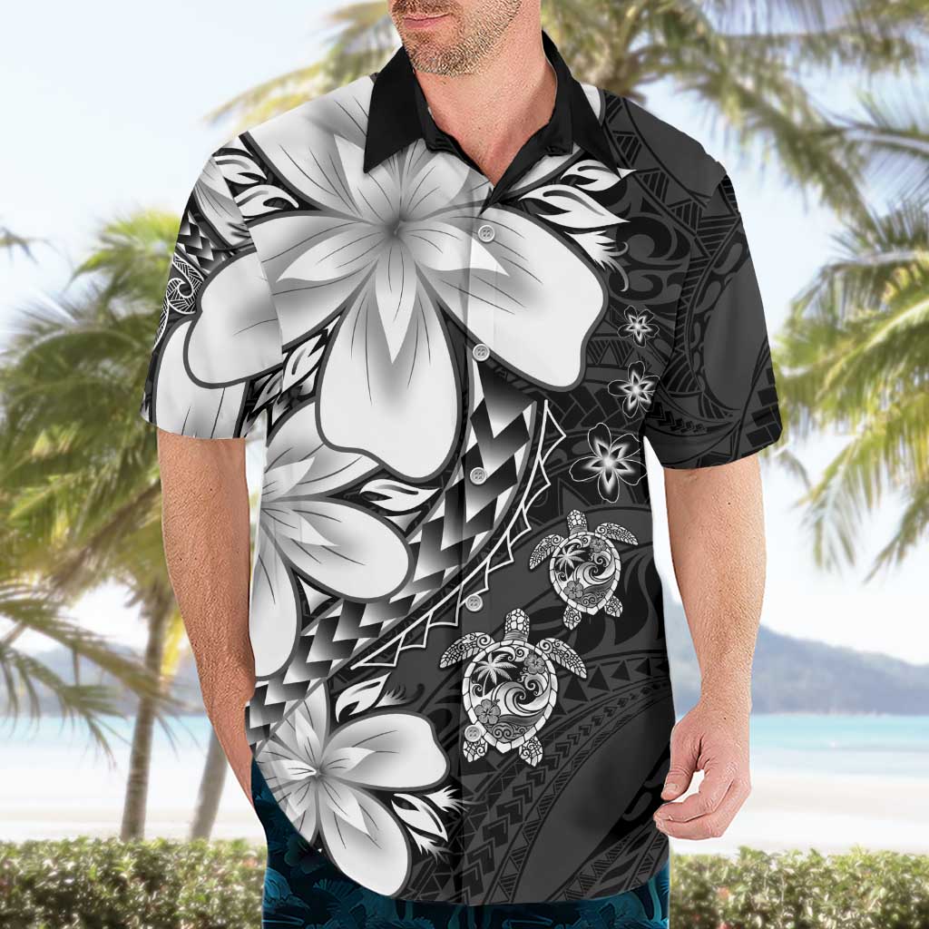 Polynesia Romantic Valentine Hawaiian Shirt Sea Turtle Couple With Black Plumeria