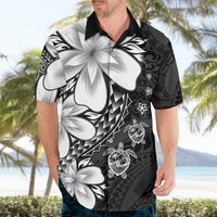 Polynesia Romantic Valentine Hawaiian Shirt Sea Turtle Couple With Black Plumeria