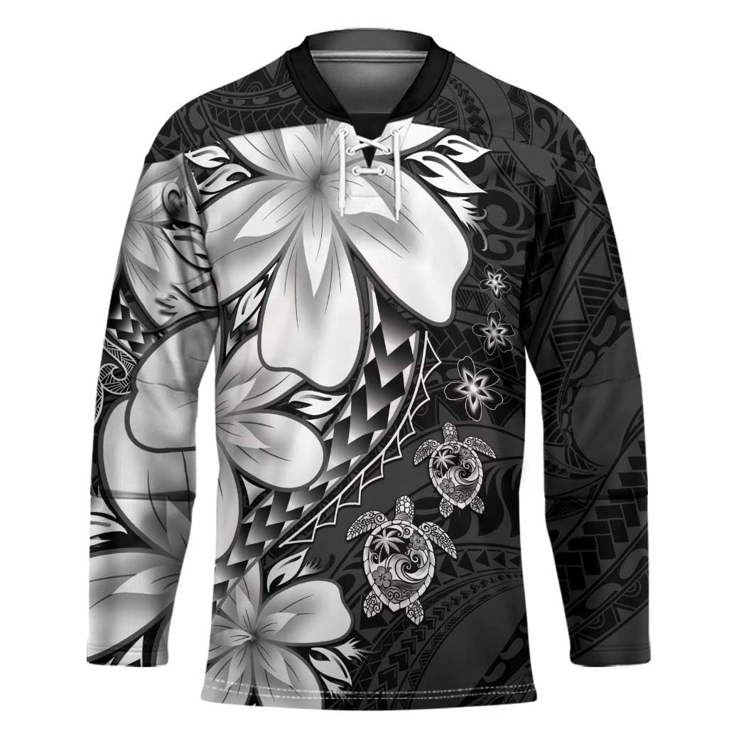 Polynesia Romantic Valentine Hockey Jersey Sea Turtle Couple With Black Plumeria