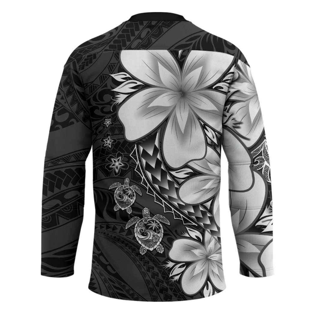 Polynesia Romantic Valentine Hockey Jersey Sea Turtle Couple With Black Plumeria