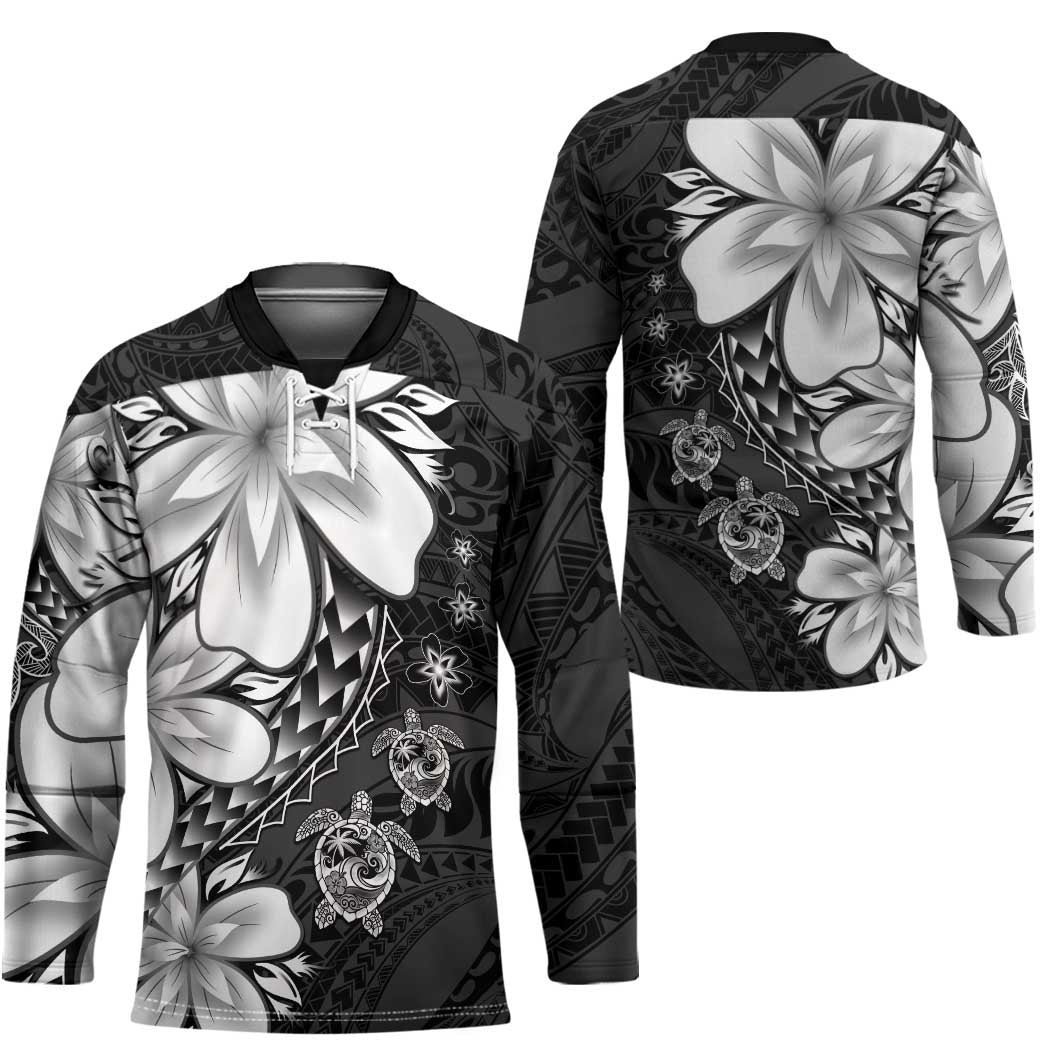 Polynesia Romantic Valentine Hockey Jersey Sea Turtle Couple With Black Plumeria