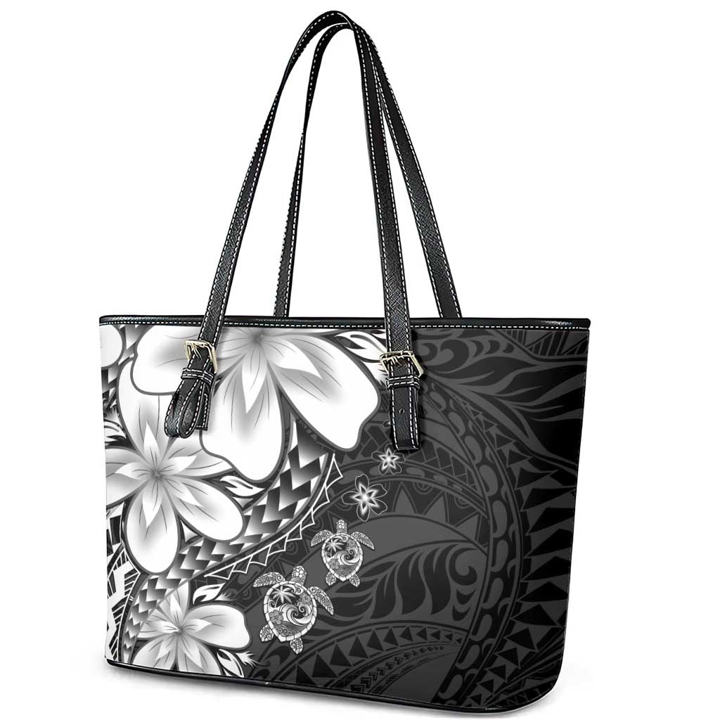 Polynesia Romantic Valentine Leather Tote Bag Sea Turtle Couple With Black Plumeria