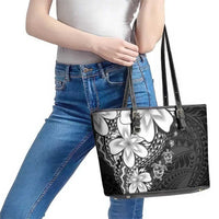 Polynesia Romantic Valentine Leather Tote Bag Sea Turtle Couple With Black Plumeria