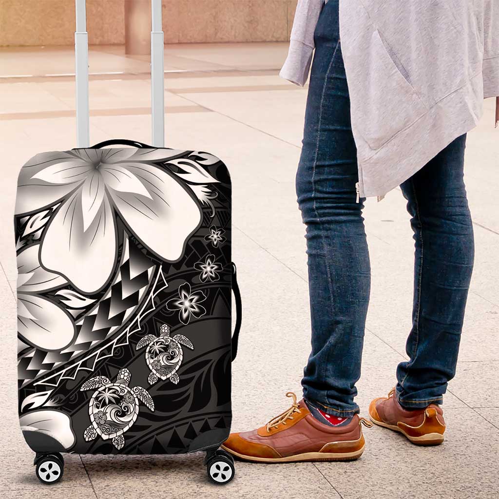 Polynesia Romantic Valentine Luggage Cover Sea Turtle Couple With Black Plumeria