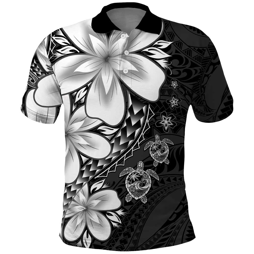 Polynesia Romantic Valentine Polo Shirt Sea Turtle Couple With Black Plumeria