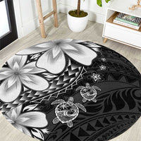 Polynesia Romantic Valentine Round Carpet Sea Turtle Couple With Black Plumeria