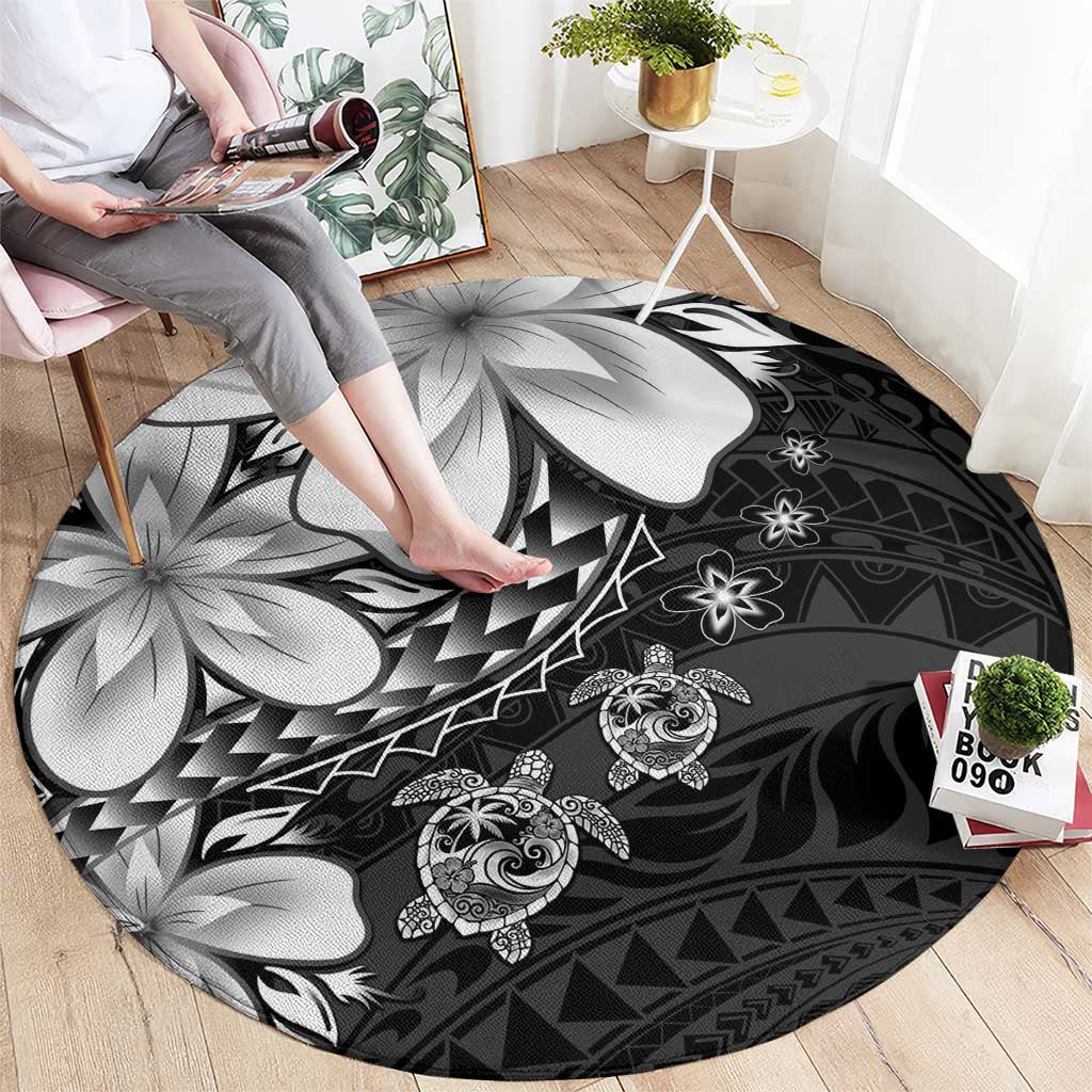 Polynesia Romantic Valentine Round Carpet Sea Turtle Couple With Black Plumeria