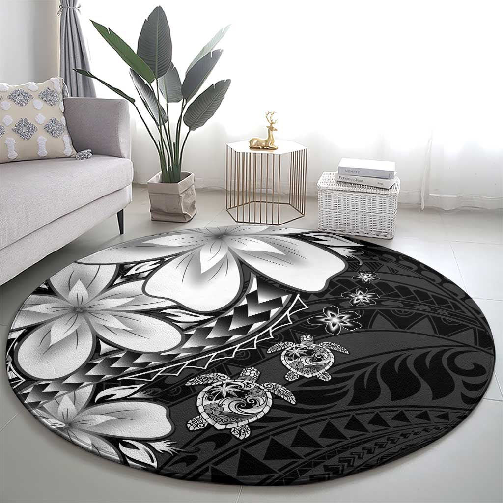 Polynesia Romantic Valentine Round Carpet Sea Turtle Couple With Black Plumeria