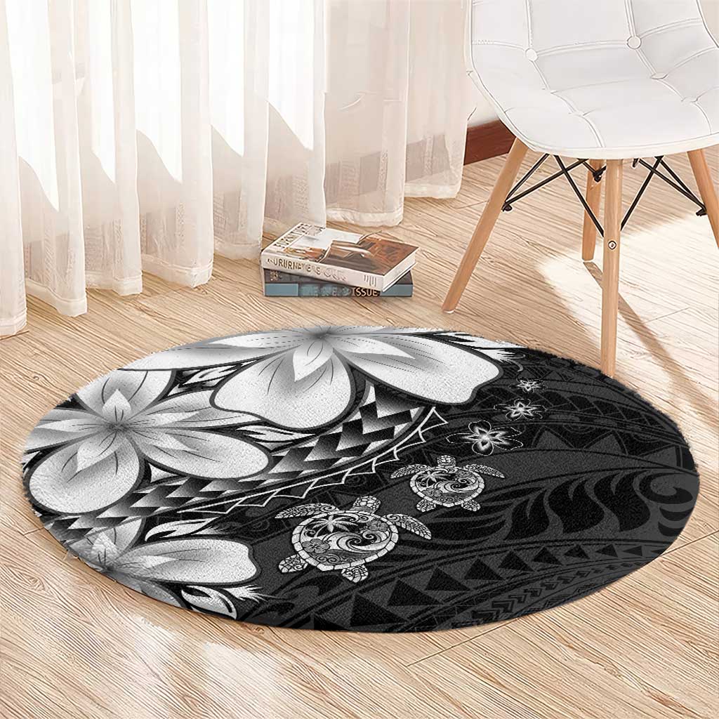 Polynesia Romantic Valentine Round Carpet Sea Turtle Couple With Black Plumeria