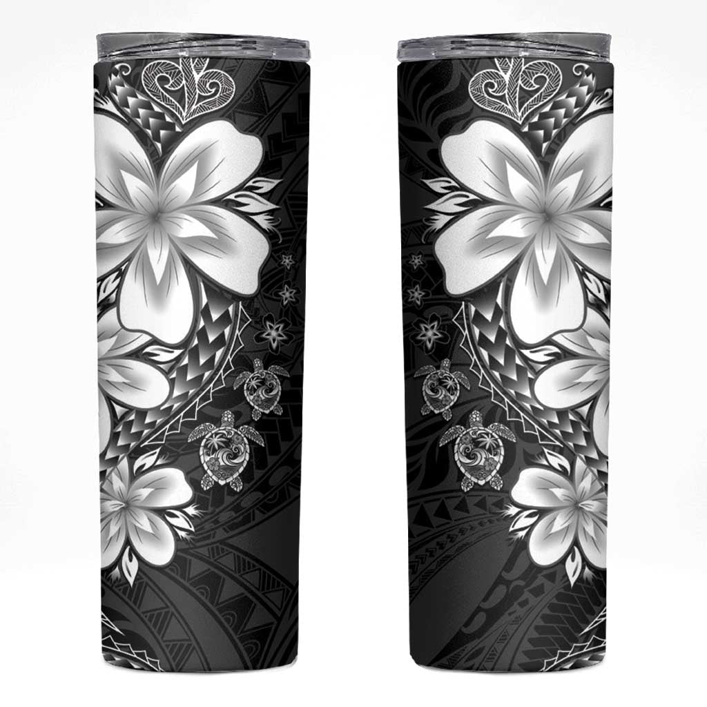 Polynesia Romantic Valentine Skinny Tumbler Sea Turtle Couple With Black Plumeria