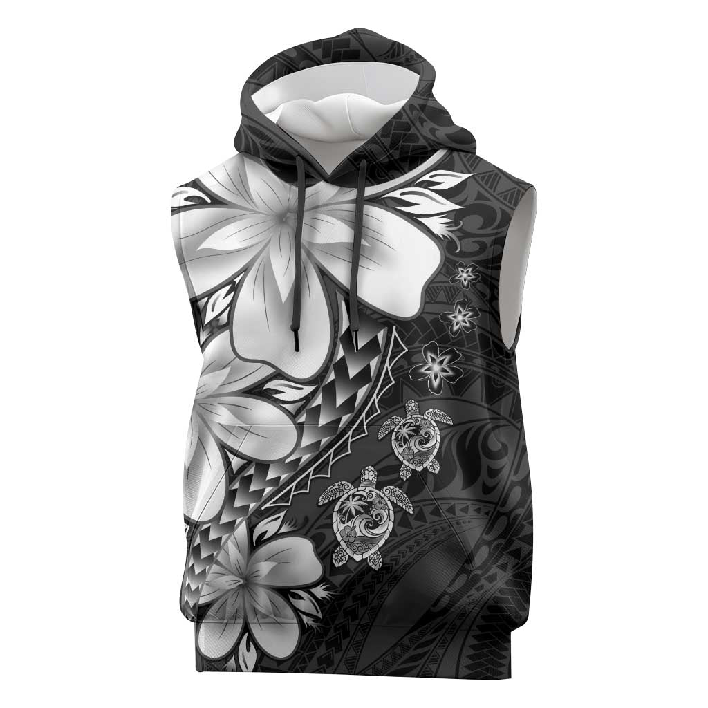 Polynesia Romantic Valentine Sleeveless Hoodie Sea Turtle Couple With Black Plumeria