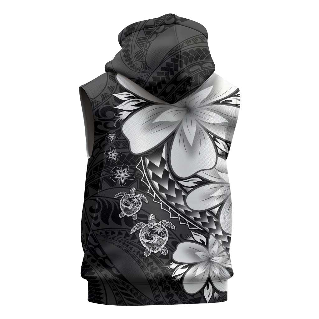 Polynesia Romantic Valentine Sleeveless Hoodie Sea Turtle Couple With Black Plumeria