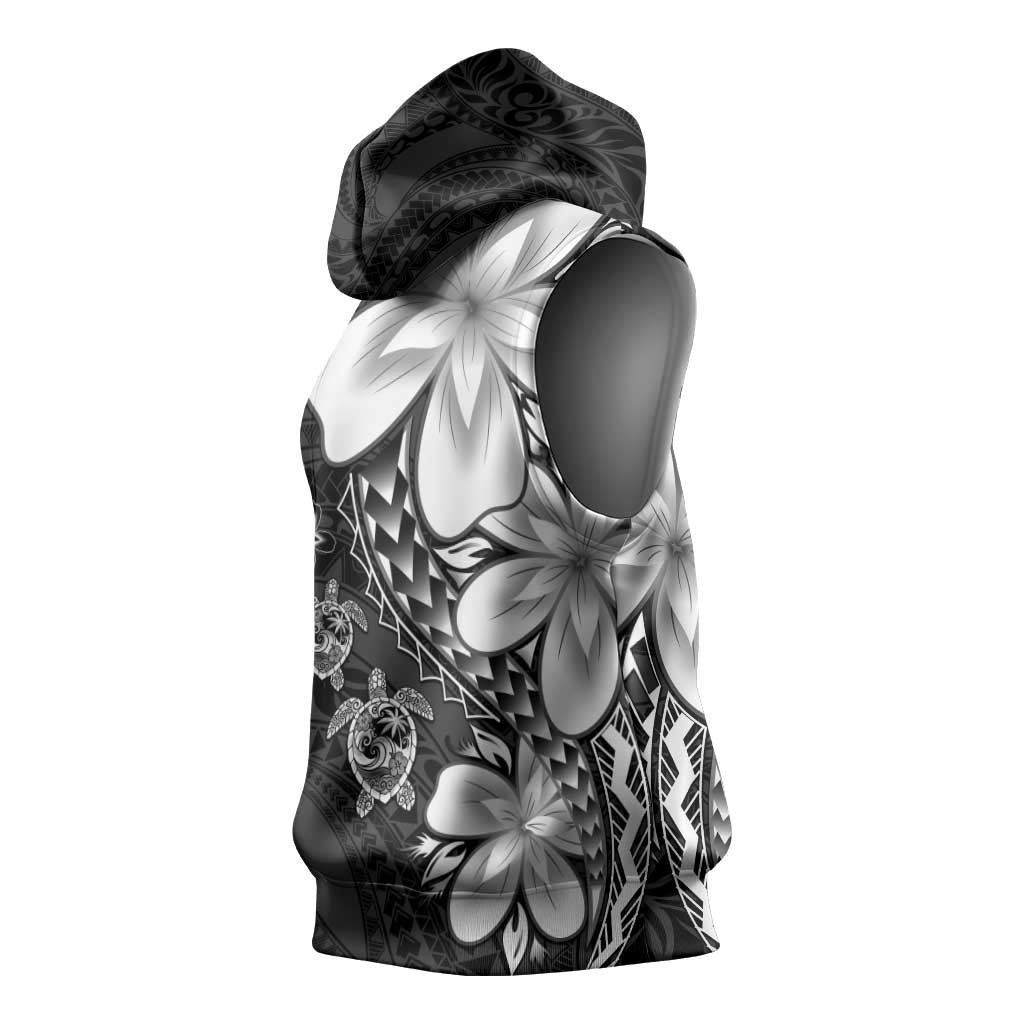 Polynesia Romantic Valentine Sleeveless Hoodie Sea Turtle Couple With Black Plumeria
