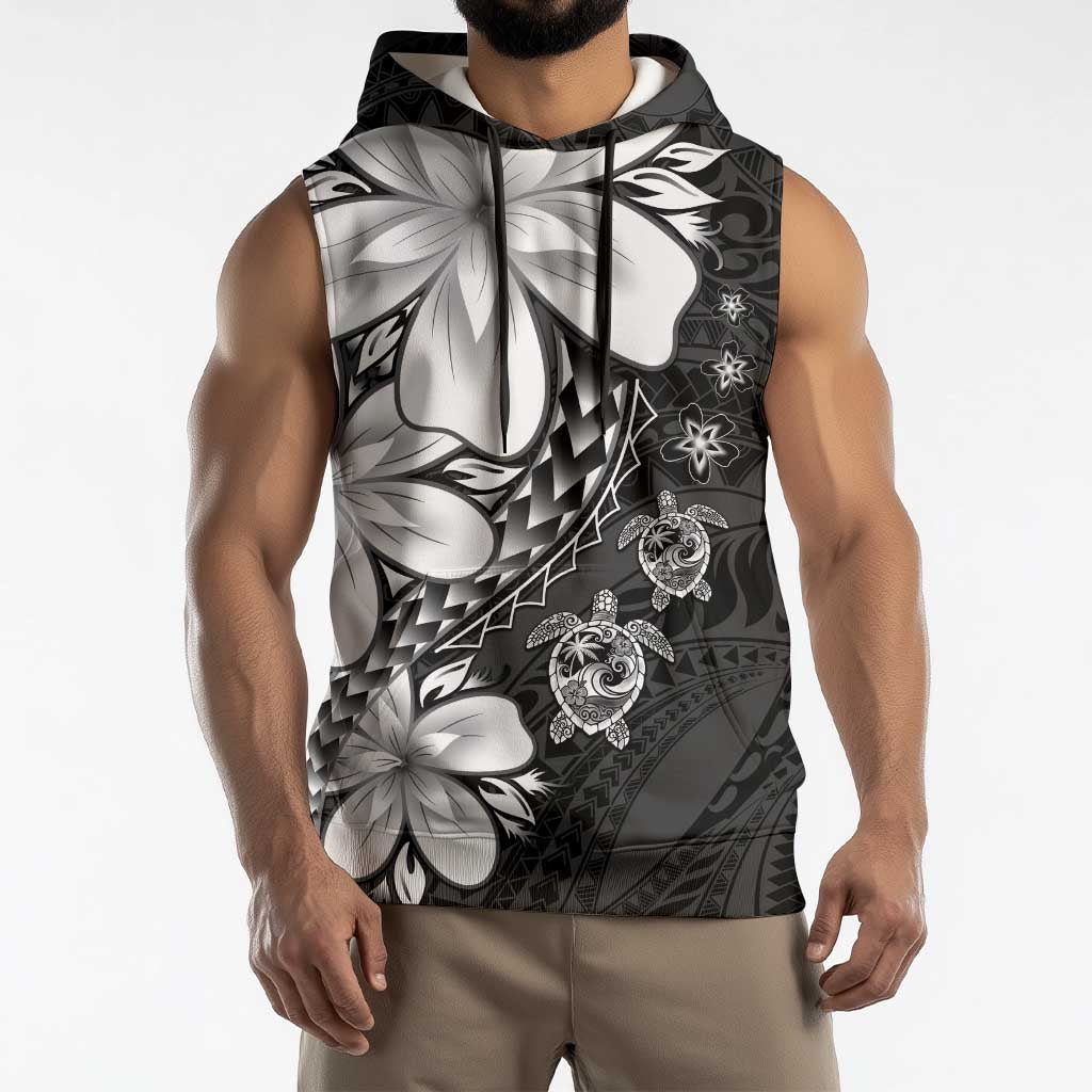 Polynesia Romantic Valentine Sleeveless Hoodie Sea Turtle Couple With Black Plumeria