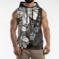 Polynesia Romantic Valentine Sleeveless Hoodie Sea Turtle Couple With Black Plumeria