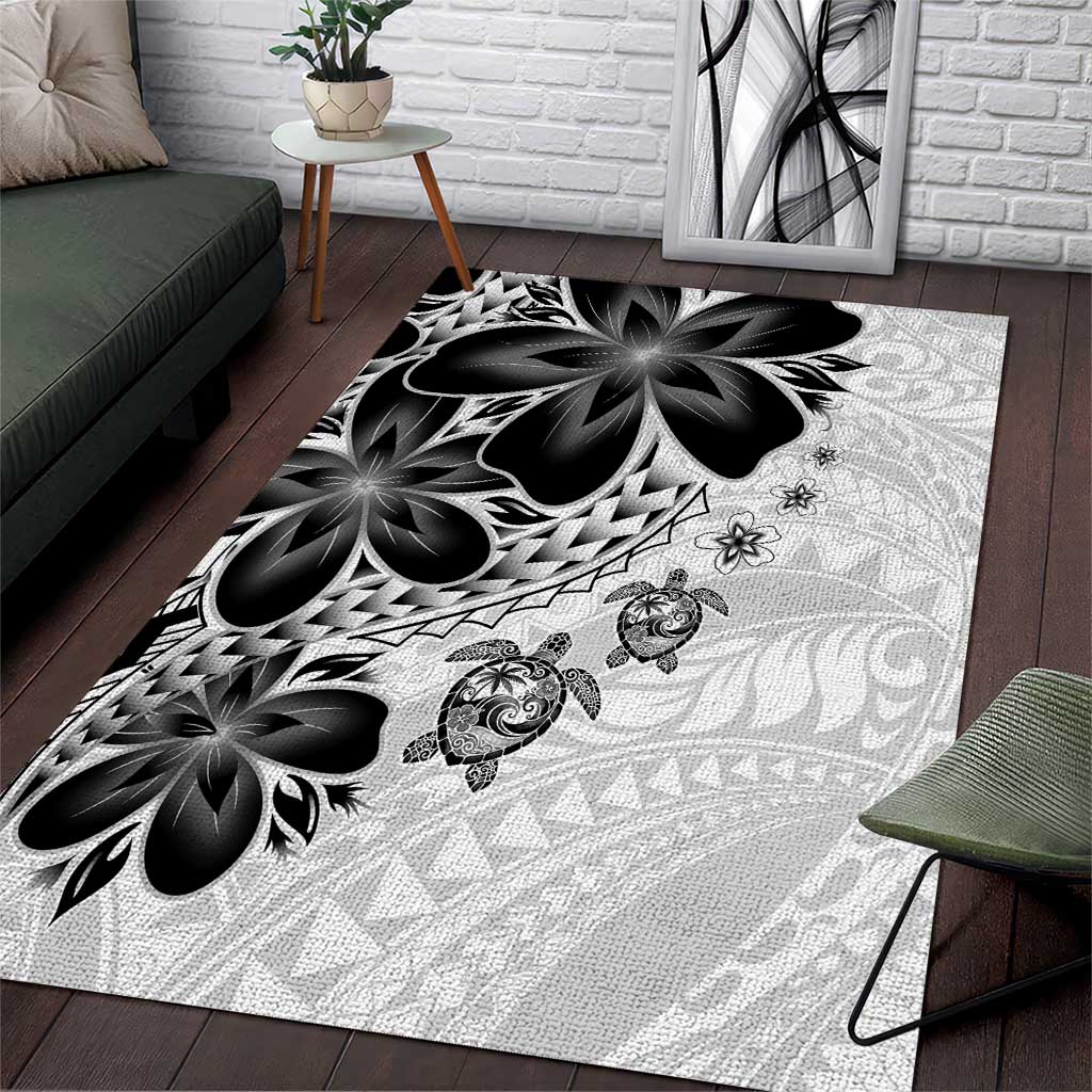 Polynesia Romantic Valentine Area Rug Sea Turtle Couple With White Plumeria