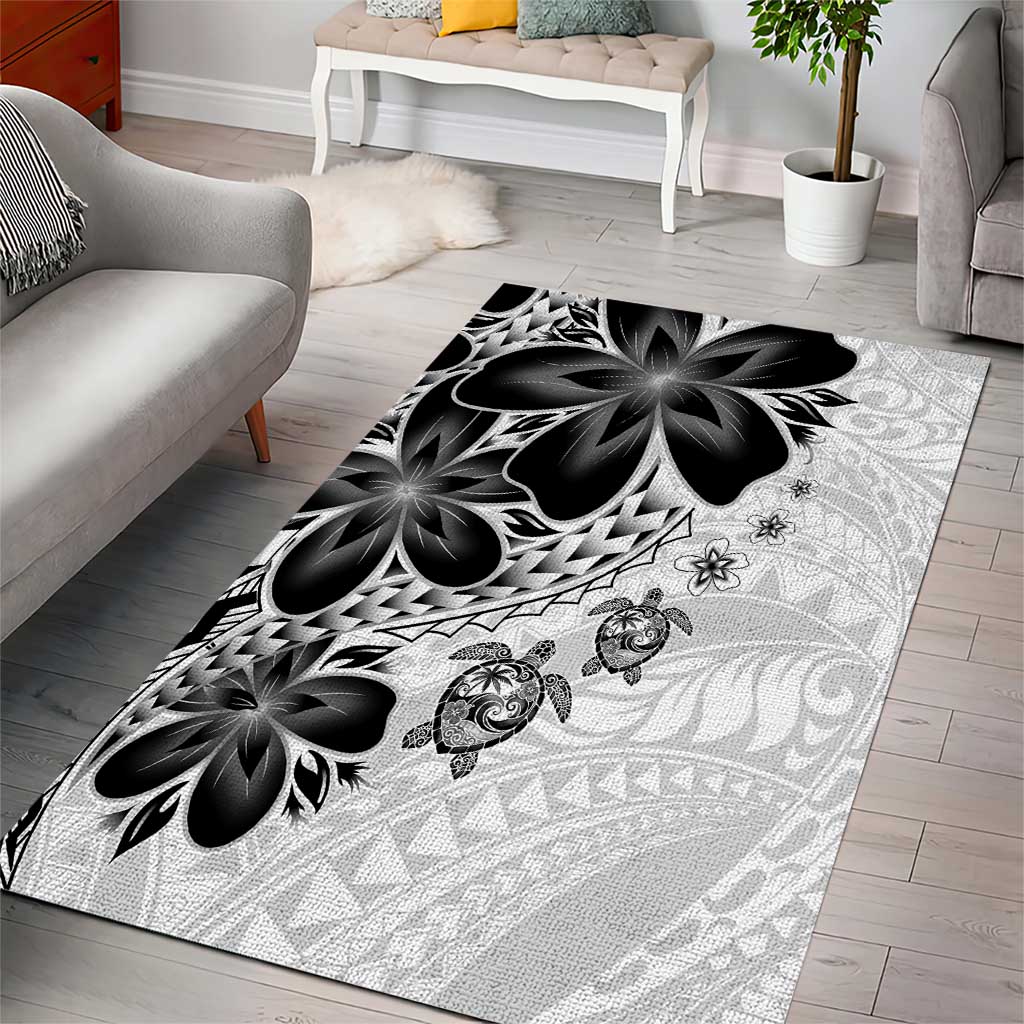 Polynesia Romantic Valentine Area Rug Sea Turtle Couple With White Plumeria