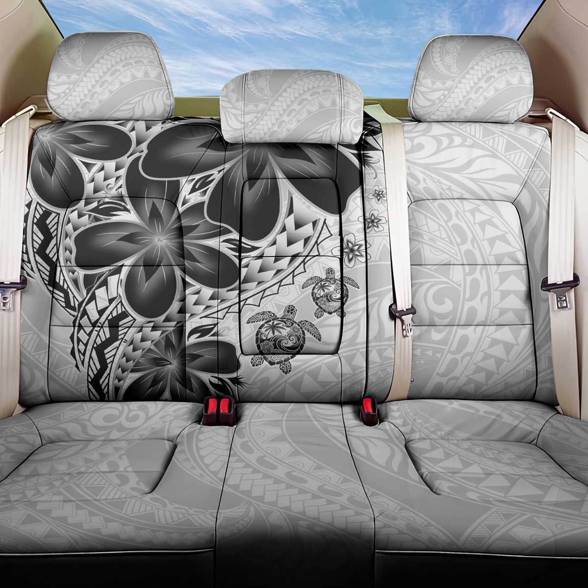 Polynesia Romantic Valentine Back Car Seat Cover Sea Turtle Couple With White Plumeria