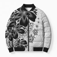 Polynesia Romantic Valentine Bomber Puffer Jacket Sea Turtle Couple With White Plumeria