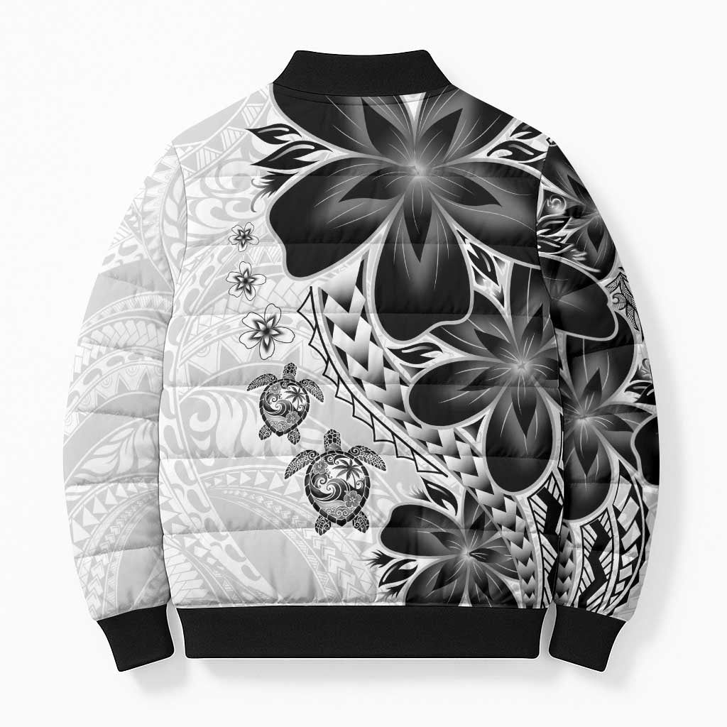 Polynesia Romantic Valentine Bomber Puffer Jacket Sea Turtle Couple With White Plumeria
