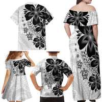 Polynesia Romantic Valentine Family Matching Off Shoulder Maxi Dress and Hawaiian Shirt Sea Turtle Couple With White Plumeria